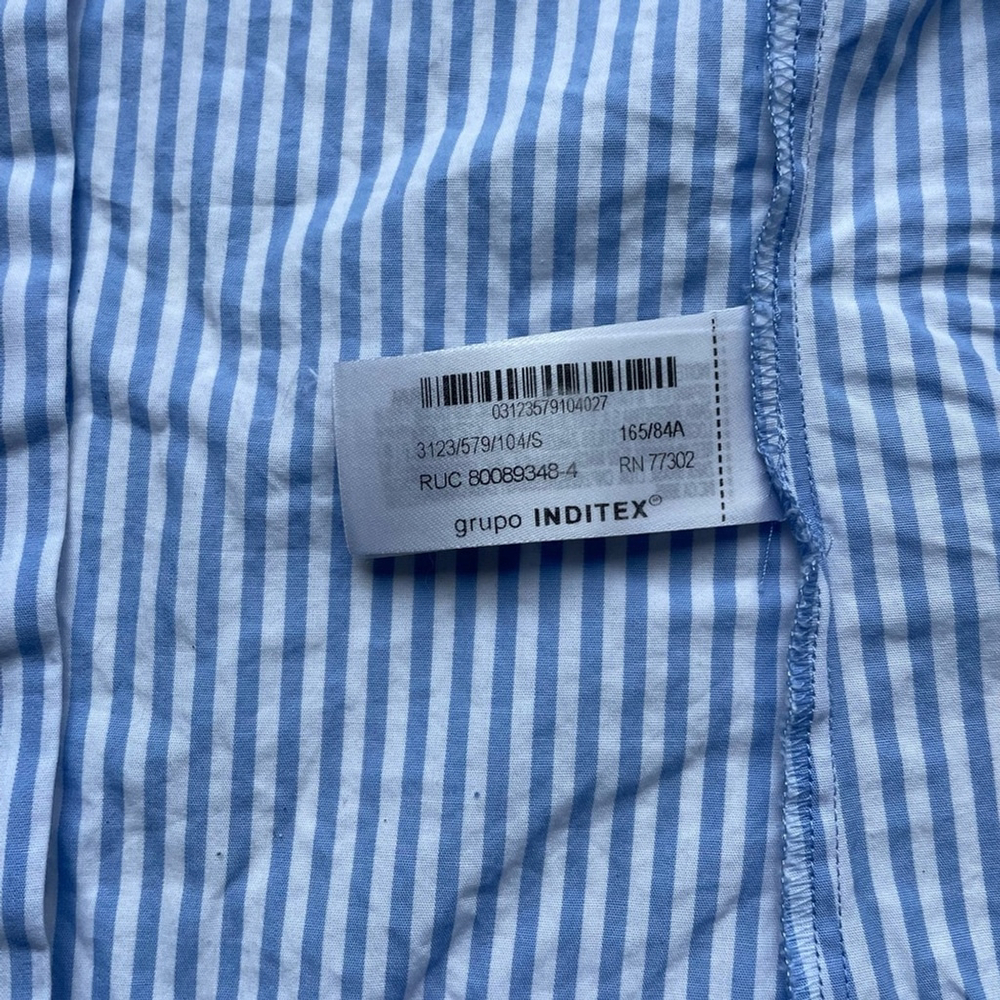 Zara Cotton Puff Sleeve Blouse Blue Stripe Small - Picture 6 of 9